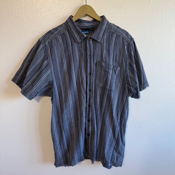 Kavu Other - Kavu Men's XL Navy Blue White Striped Short Sleeve Button Up Shirt Travel Hiking